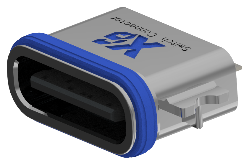 XB-TYPE C 6P-7 X沉板1.6防水母座L=6.7mm(带钢片)(U型锌合金外壳)